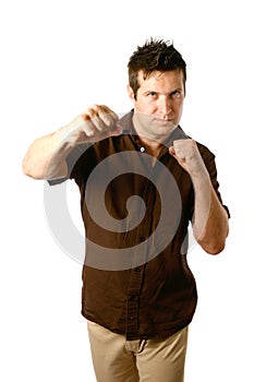 Masculine man in boxing stance