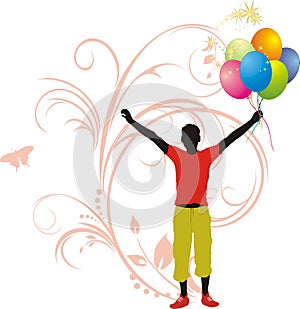 Masculine silhouette with colorful balloons