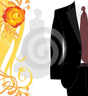 Masculine suit and silhouette of fiancee photo