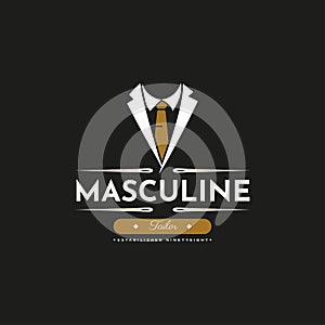 Masculine Tie Tuxedo Suit Gentleman Fashion Tailor Clothes Vintage Classic Logo design. Luxury and premium logo