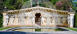 Maser Treviso, Italy - May 6, 2023: The nymphaeum with the fishpond of villa Barbaro photo