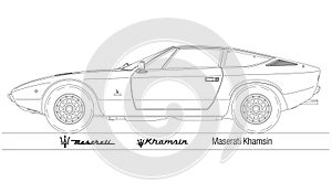 Maserati Khamsin sport car silhouette line art, vintage classic car photo