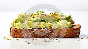 mashed avocado toast on white background