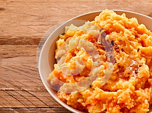 Mashed blend of cooked carrots and potato