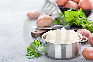 Mashed, mash potato with butter and milk. Potato puree photo