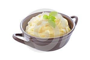 Mashed potato in brown ceramic bowl photo