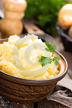 Mashed potato. Potato mash with butter and milk. Boiled potato. Potato puree