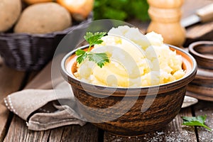 Mashed potato. Potato mash with butter and milk. Boiled potato. Potato puree