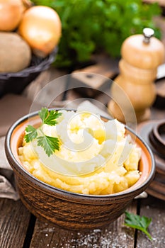 Mashed potato. Potato mash with butter and milk. Boiled potato. Potato puree