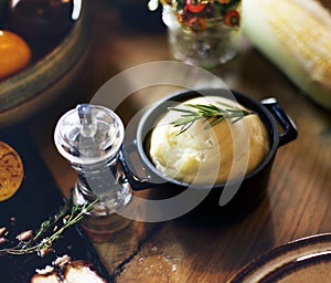 Mashed Potato Rosemary Pepper Thanksgiving Table Setting Concept