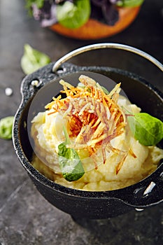 Mashed Potatoe Decorated with Roasted Onions