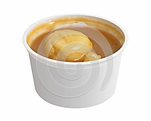 Mashed potatoes in a bowl isolated on white background. Cup of smooth potato puree. Clipping path