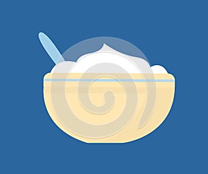 Mashed Potatoes in Bowl with Cutlery Vector Icon photo