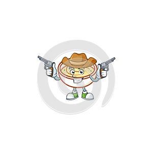 Mashed potatoes cartoon character with mascot cowboy.