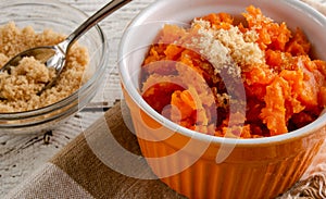 Mashed Sweet Potatoes Topped With Brown Sugar