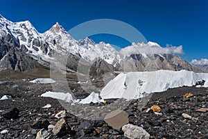 Masherbrum mountain peak behind Baltoro glacier, K2 trek, Pakistan