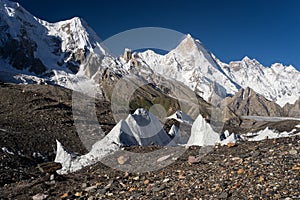 Masherbrum mountain peak at Goro II camp in a morning, K2 trek,