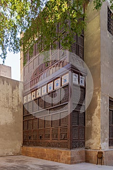 Mashrabiya facade of El Sehemy house, an old Ottoman era historic house in medieval Cairo, Egypt, originally built in 1648 photo