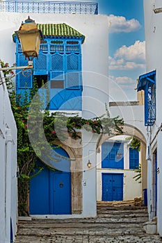 Mashrabiya in the famous and touristic city of Sidi-Bou-SaÃ¯d photo