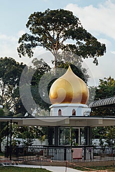 Masjid Bukit Bendera Penang Hill Mosque at evening from Penang Hill at George Town. Penang, Malaysia photo
