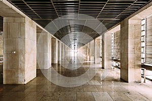 Masjid Istiqlal Interior walkway in Indonesia is the largest mosque in Southeast Asia. Named `Istiqlal`