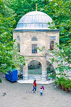 Masjid or mosque at courtyard of historical Koza Han in Bursa, Turkey