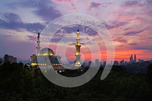 Masjid Wilayah Persekutuan at sunrise, A public mosque in Kuala Lumpur, Malaysia