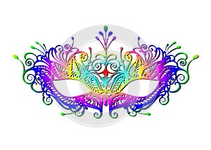 Carnival mask icon colorful silhouette isolated on white background. laser cut mask with Venetian embroidery floral decoration