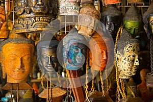 Mask of the Buddha,market on the street. Cambodia, Phnom Penh