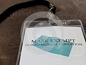 Mask exempt card for mandatory stores with face coverings photo