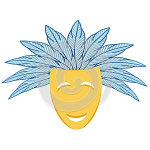 mask with feather carnival art drawn decor