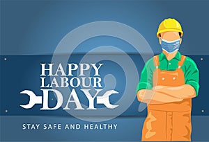 Mask with happy labor day lettering. Labor Day On 1 May. coronavirus, covid-19 concept. vector illustration design