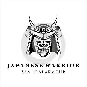 mask and helmet for samurai logo vector vintage illustration template design. japanese warrior armour for logo concept template