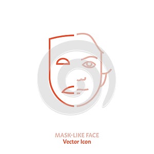 Mask-like face icon. Mental health issue. Thin line pictogram.