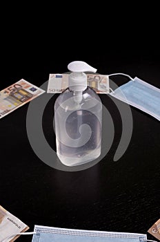 Mask money and alcohol gel to prevention coronavirus