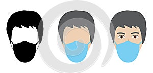 Mask regime. Face of man in medical mask. Vector illustration