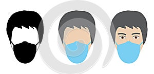 Mask regime. Face of man in medical mask. Vector illustration photo