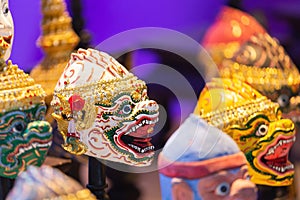 Mask replica `Hua Khon`traditional culture dance in Thailand.