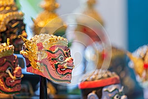 Mask replica `Hua Khon`traditional culture dance in Thailand.