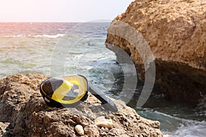 Mask for snorkeling on the background of the sea.