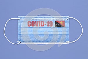Mask and text or inscription Covid-19. Coronavirus pandemic concept. Flag of the Czech Republic
