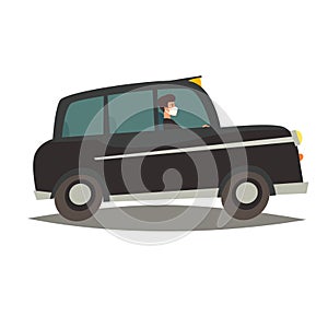 Masked cabbie vector illustration. London quarantine