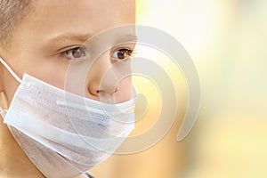 Masked child from coronavirus and air. Protection against PM 2.5 air polluted from the virus in Europe