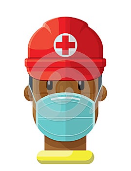 Masked Emergency Medical First Responder Flat Vector Illustration Icon Avatar III
