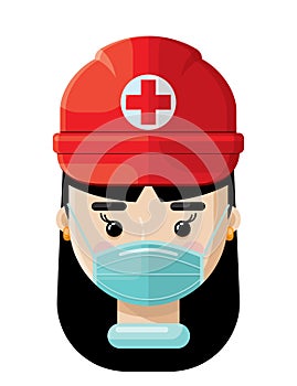 Masked Emergency Medical First Responder Flat Vector Illustration Icon Avatar V