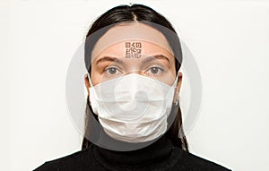 Masked girl with a qr code