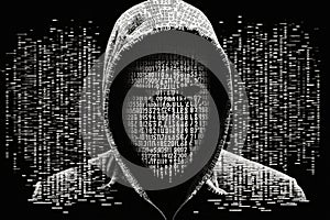 Masked hacker in the hood. Abstract digital artwork. Ai generative