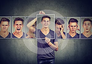 Masked man expressing different emotions photo