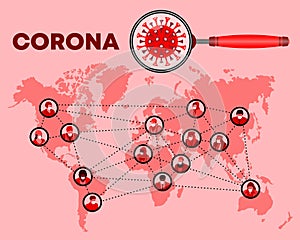 Masked people profiles and corona virus icon are over World map