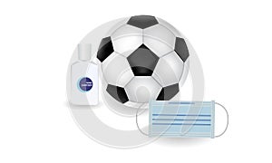 Masked soccer ball against covid-19. Vector illustration for football 2021